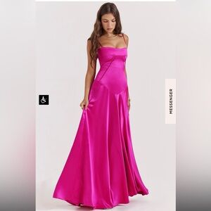 NWT House of CB Anabella Fuchsia Lace Up Maxi Dress